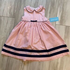 NWT Simi Pink & White Striped Sleeveless Collared Dress with Navy Accents girl 3